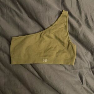 SET Active Olive Green Ribbed One-Shoulder Sports Bra